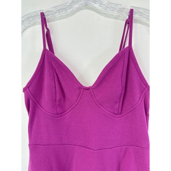 Y2K Milkmaid Babydoll Pink Ribbed Knit Skater Dress Size S Sleeveless Bodycon - Picture 5 of 10